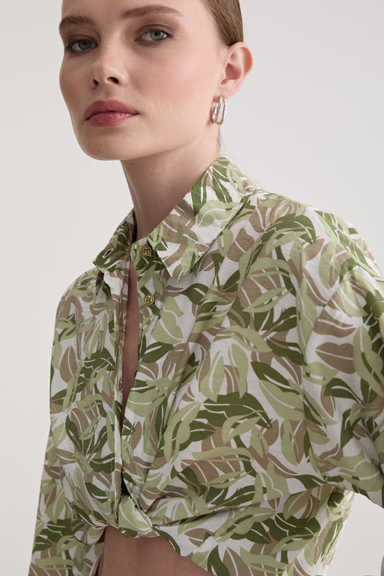 G27-4829-YEŞİL-LLEVUREÜst GiyimDesenli Uzun Kollu Oversize Gömlek YEŞİL