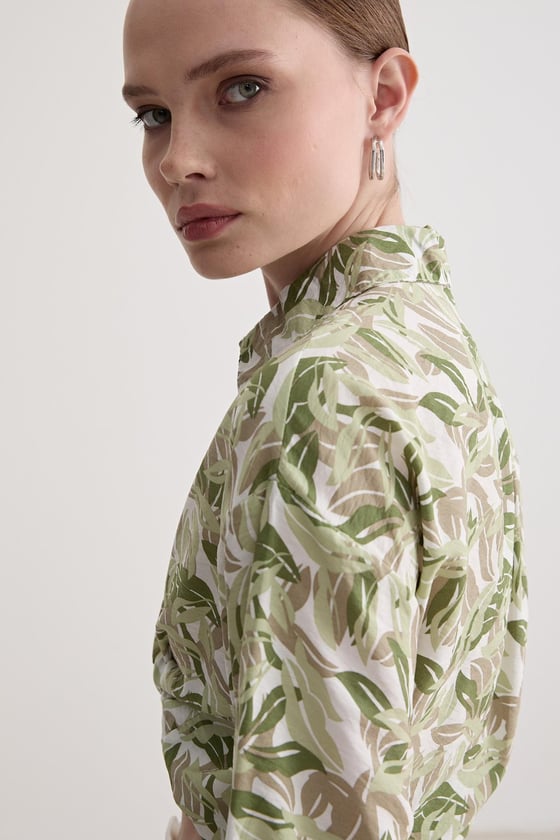 G27-4829-YEŞİL-LLEVUREÜst GiyimDesenli Uzun Kollu Oversize Gömlek YEŞİL