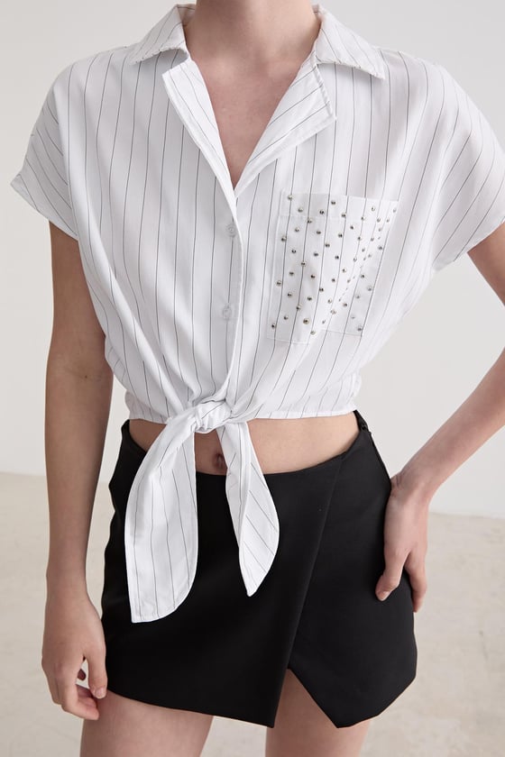 G27-4803-BEYAZÇİZGİLİLEVUREÜst GiyimDrop Taş Detaylı Çizgili Gömlek BEYAZ ÇİZGİLİ