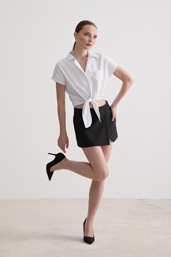 G27-4803-BEYAZÇİZGİLİLEVUREÜst GiyimDrop Taş Detaylı Çizgili Gömlek BEYAZ ÇİZGİLİ