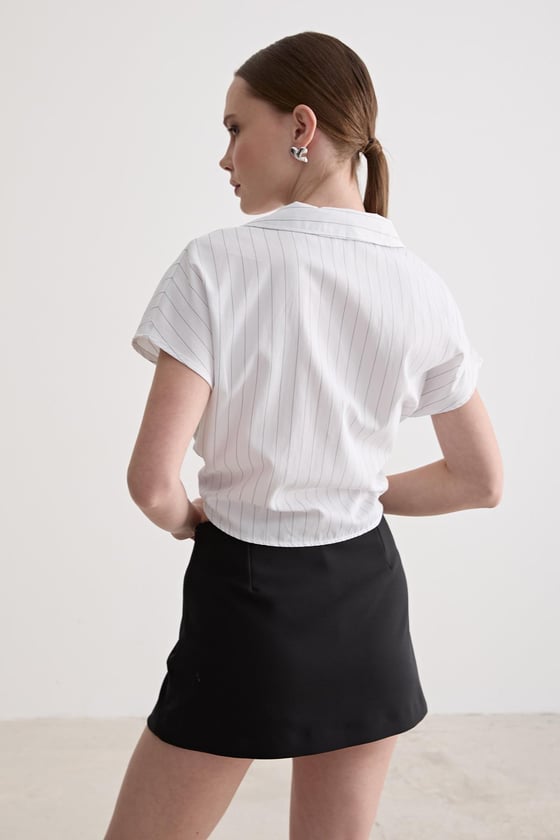G27-4803-BEYAZÇİZGİLİLEVUREÜst GiyimDrop Taş Detaylı Çizgili Gömlek BEYAZ ÇİZGİLİ