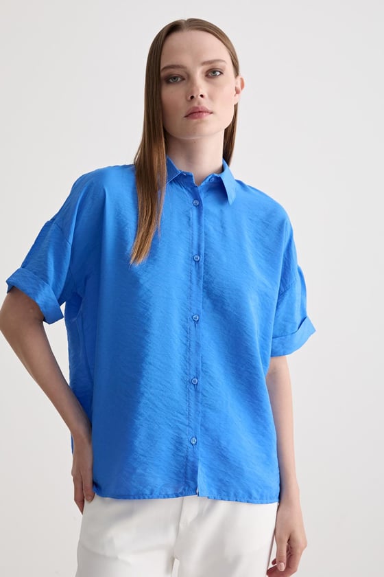 G27-4816-SAKSLEVUREÜst GiyimDuble Kollu Oversize Modal Gömlek SAKS