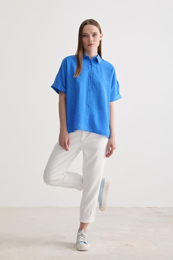 G27-4816-SAKSLEVUREÜst GiyimDuble Kollu Oversize Modal Gömlek SAKS