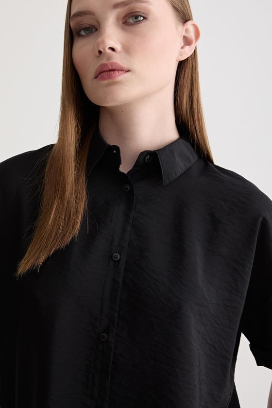 G27-4816-SİYAHLEVUREÜst GiyimDuble Kollu Oversize Modal Gömlek SİYAH