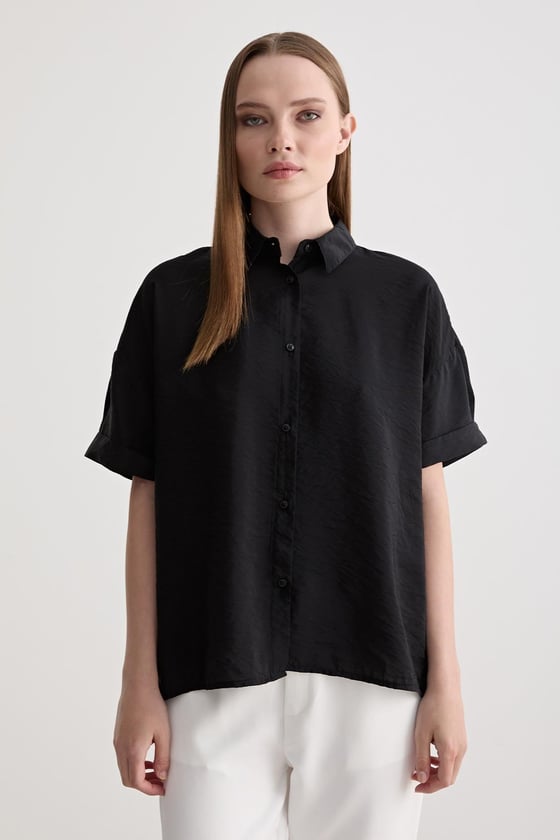 G27-4816-SİYAHLEVUREÜst GiyimDuble Kollu Oversize Modal Gömlek SİYAH