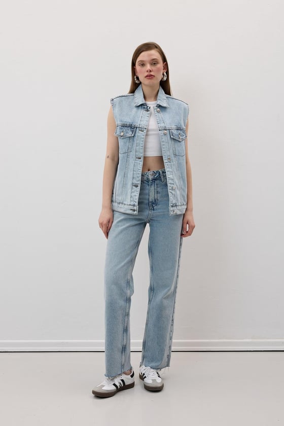 Y28-9080-KARYIKAMA-LLEVUREDış GiyimDüğme Detaylı Kot Yelek KAR YIKAMA