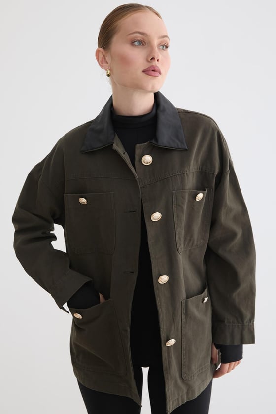 M28-5843-HAKİ-LLEVUREDış GiyimDüğmeleri Gold Detaylı Mont HAKİ