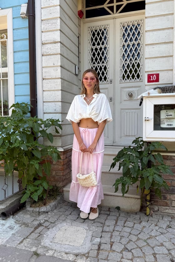 G28-4997-PEMBE-LLEVUREÜst GiyimDüğmeli Önden Bağlamalı Gömlek PEMBE