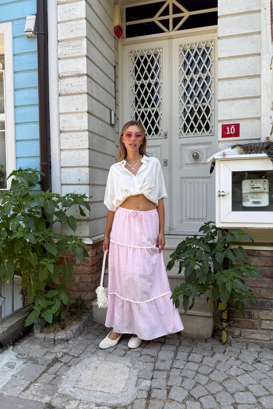 G28-4997-PEMBE-LLEVUREÜst GiyimDüğmeli Önden Bağlamalı Gömlek PEMBE