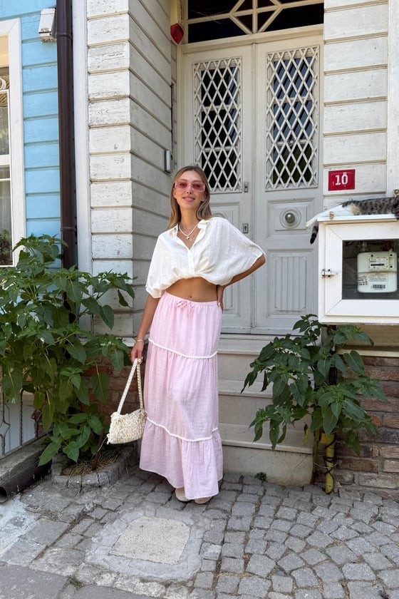 G28-4997-PEMBE-LLEVUREÜst GiyimDüğmeli Önden Bağlamalı Gömlek PEMBE