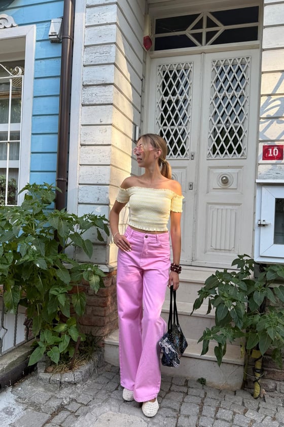 B28-4999-SARI-STDLEVUREÜst GiyimGipeli Kısa Kollu Bluz SARI