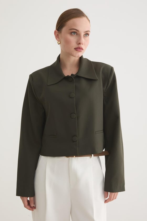 C28-5857-HAKİ-SLEVUREDış GiyimHÜRREM KUMAŞ KADIN CEKET HAKİ