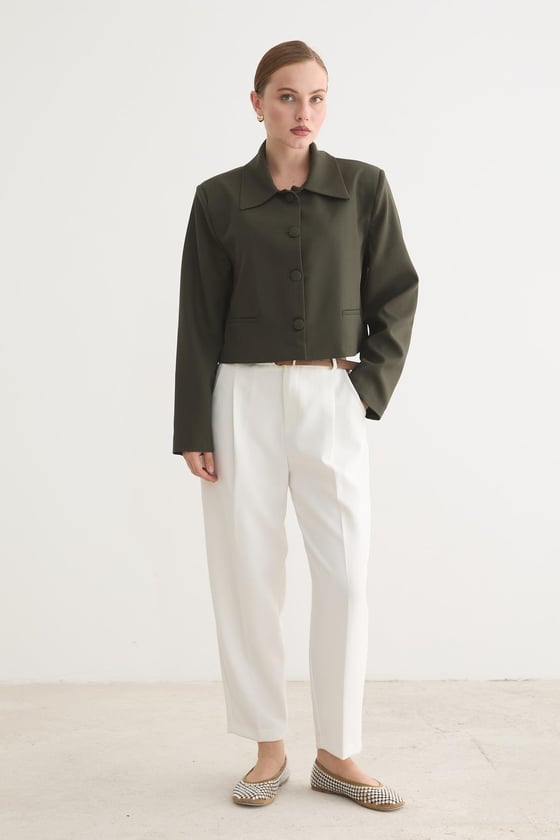 C28-5857-HAKİ-SLEVUREDış GiyimHÜRREM KUMAŞ KADIN CEKET HAKİ