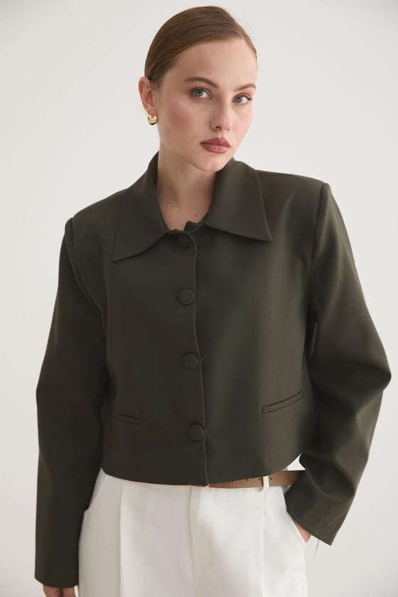 C28-5857-HAKİ-SLEVUREDış GiyimHÜRREM KUMAŞ KADIN CEKET HAKİ