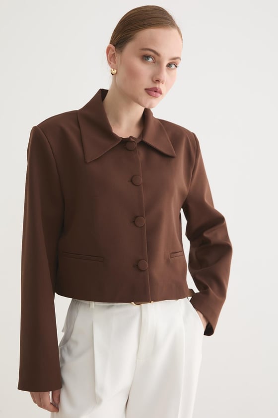 C28-5857-KAHVE-LLEVUREDış GiyimHÜRREM KUMAŞ KADIN CEKET KAHVE