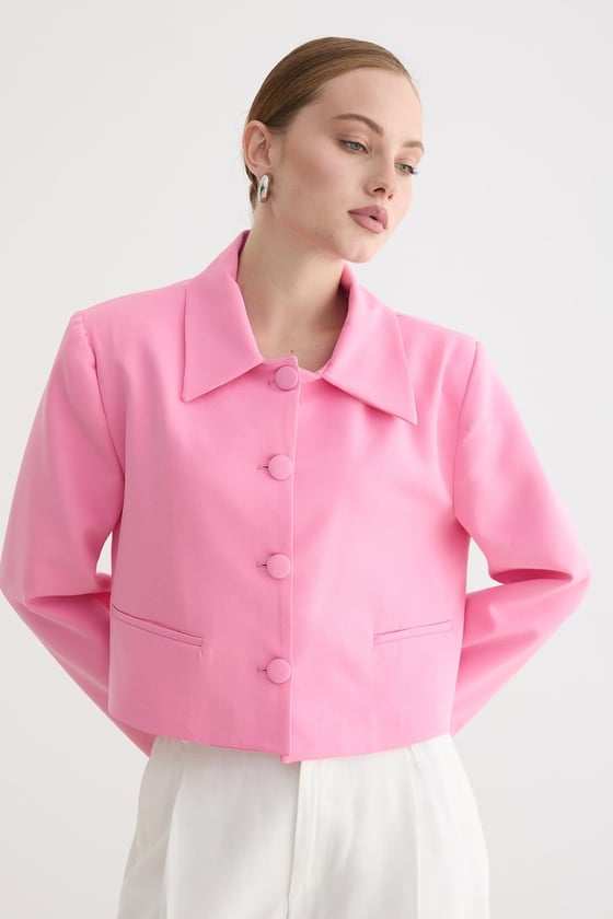 C28-5857-PEMBE-SLEVUREDış GiyimHÜRREM KUMAŞ KADIN CEKET PEMBE