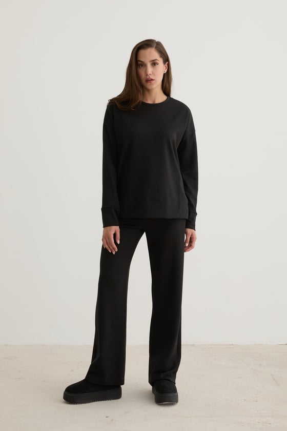 S28-2219-SİYAH-LLEVUREKadın Bisiklet Yaka Oversize Sweatshirt SİYAH