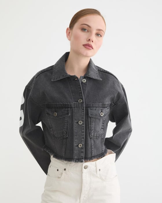 M28-5707-BLACK-LLEVUREDış GiyimKadın Crop Black Denim Ceket BLACK