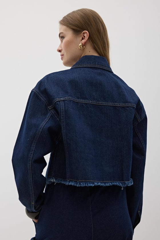 M27-5744-L-BLUELEVURECEKETKadın Denim Crop Kot Ceket BLUE - LevureKadın Denim Crop Kot Ceket BLUE