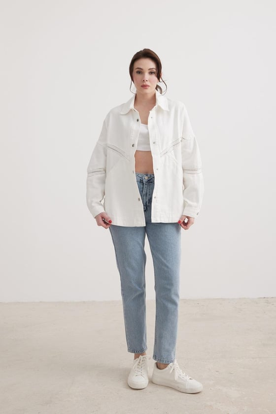 M27-5715-L-BEYAZLEVURECEKETKadın Denim Kot Ceket BEYAZ