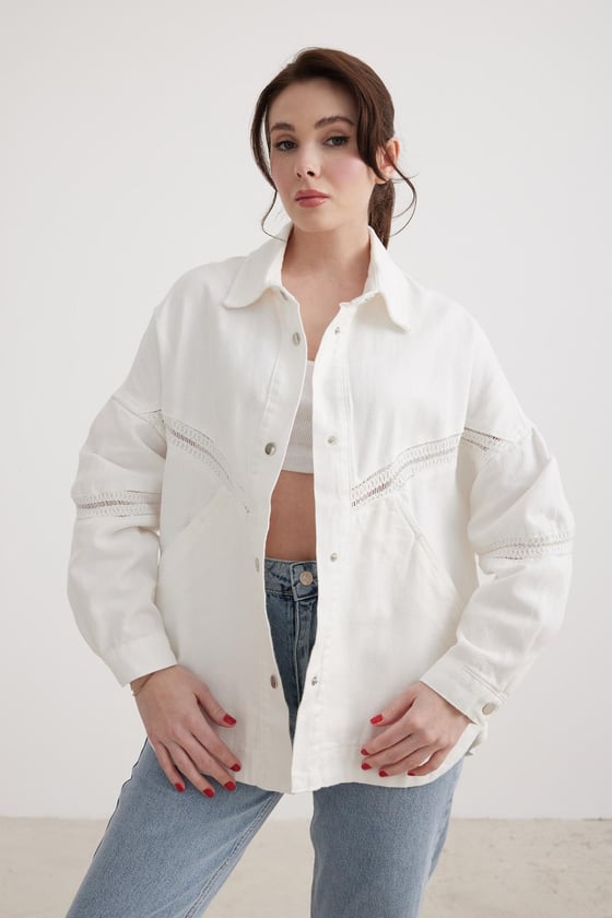 M27-5715-L-BEYAZLEVURECEKETKadın Denim Kot Ceket BEYAZ