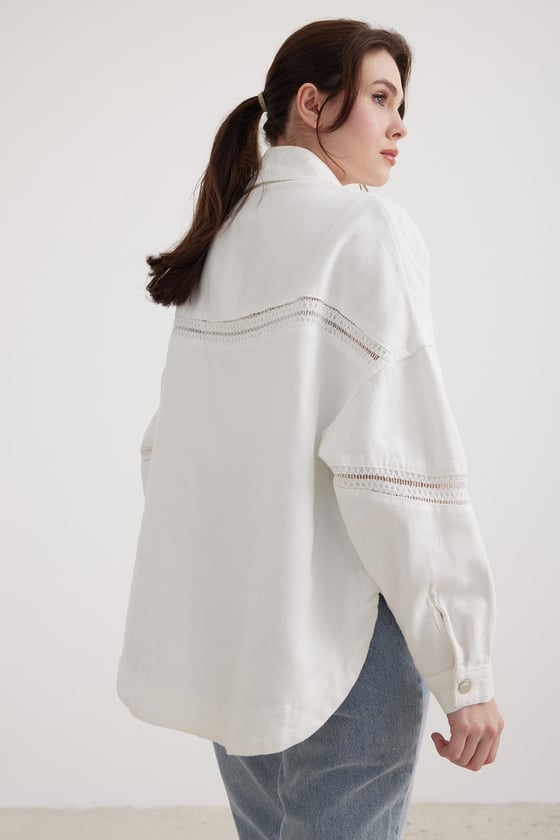 M27-5715-L-BEYAZLEVURECEKETKadın Denim Kot Ceket BEYAZ