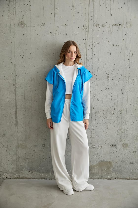 M28-5418-EKRU-SAKS-LLEVUREKadın Garni Detaylı Sweatshirt EKRU-SAKS
