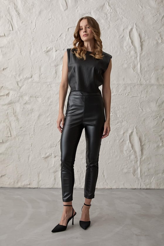 TY28-3469-SİYAH-LLEVUREAlt GiyimKadın Lastikli Uzun Deri Pantolon SİYAH