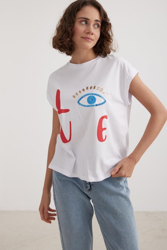 T27-2194-L-BEYAZLEVURETest KategoriKadın Love Baskılı Basic Tshirt BEYAZ
