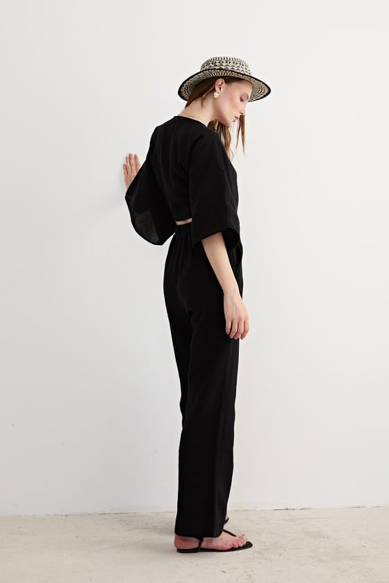 G28-4729*-SİYAH-LLEVUREÜst GiyimKadın Müslin Bağlamalı Bluz SİYAH