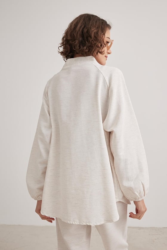 Kadın Oversize Keten Hırka TAŞ