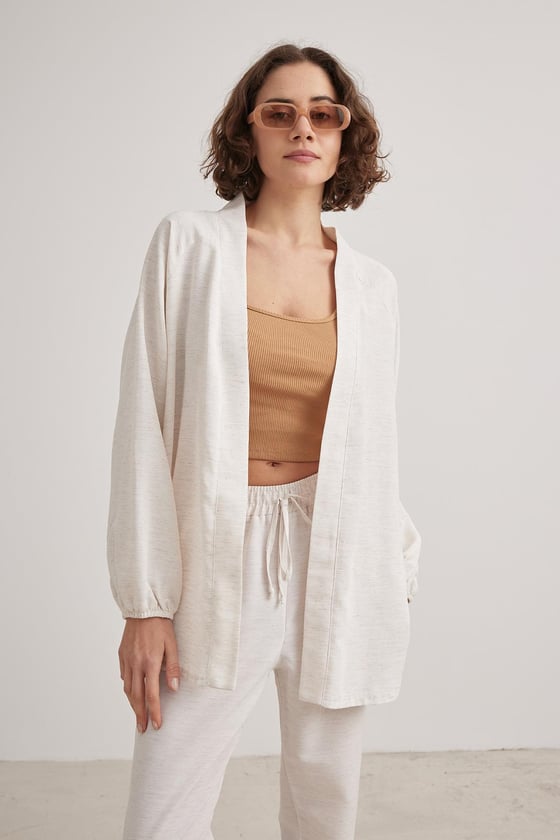 Kadın Oversize Keten Hırka TAŞ