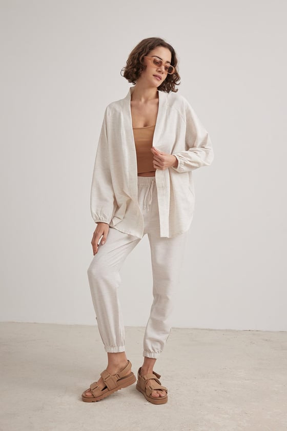 Kadın Oversize Keten Hırka TAŞ