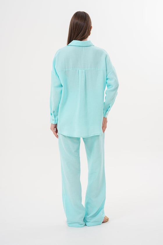 G28-4846*-MİNT-LLEVUREÜst GiyimKadın Uzun Kollu Oversize Müslin Gömlek MİNT