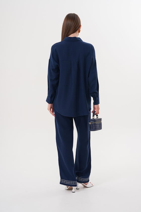 G28-4846*-LACİVERT-LLEVUREÜst GiyimKadın Uzun Kollu Oversize Müslin Gömlek LACİVERT