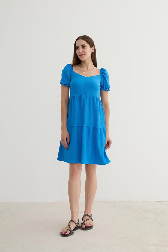 E27-7289-SAKSLEVUREÜst GiyimKarpuz Kol Detaylı Kısa Elbise SAKS