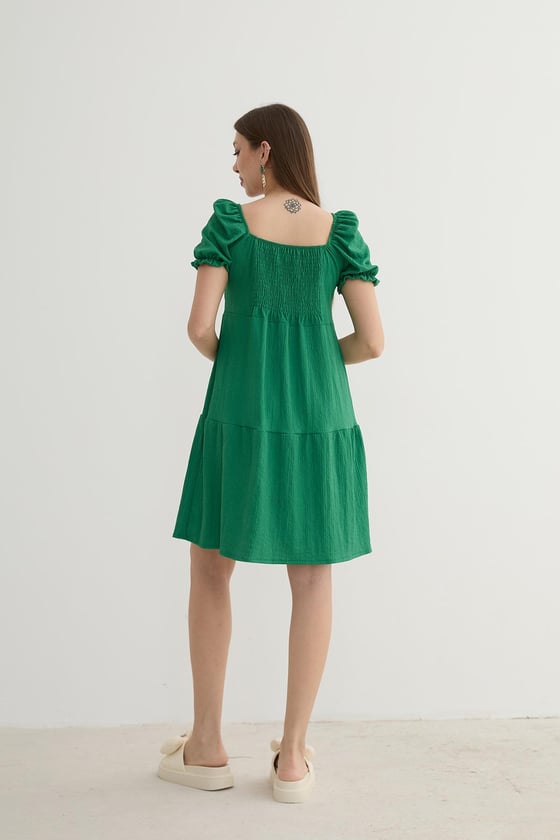 E27-7289-YEŞİLLEVUREÜst GiyimKarpuz Kol Detaylı Kısa Elbise YEŞİL