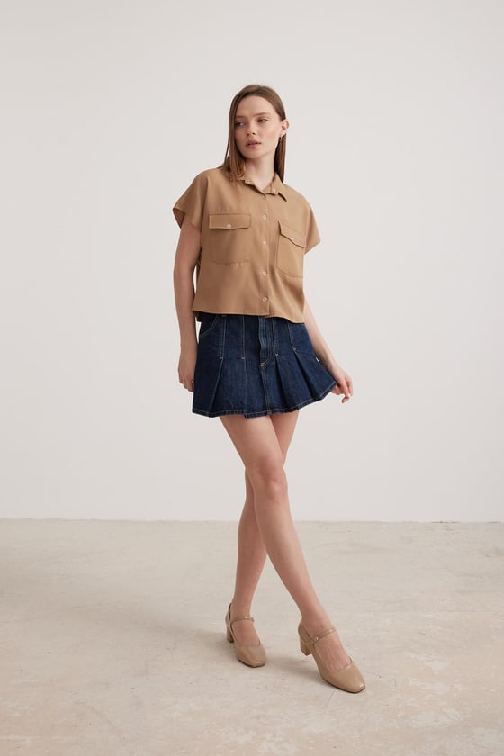 Kısa Kol Kadın Gömlek CAMEL