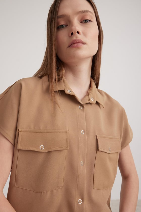 Kısa Kol Kadın Gömlek CAMEL