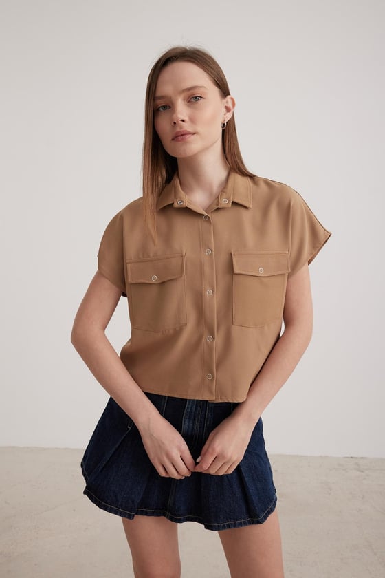 Kısa Kol Kadın Gömlek CAMEL