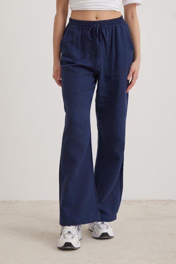 P28-3428*-LACİVERT-LLEVUREAlt GiyimMüslin Salaş Kadın Pantolon LACİVERT