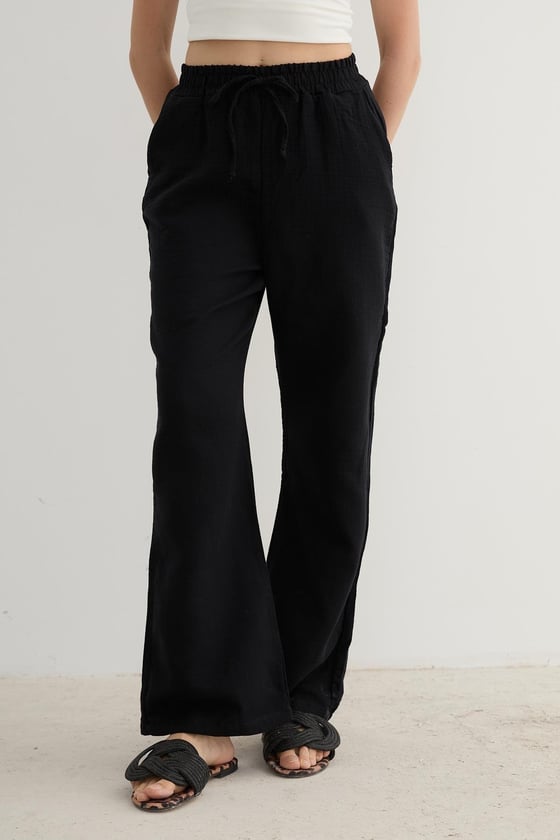 P28-3428*-SİYAH-LLEVUREAlt GiyimMüslin Salaş Kadın Pantolon SİYAH