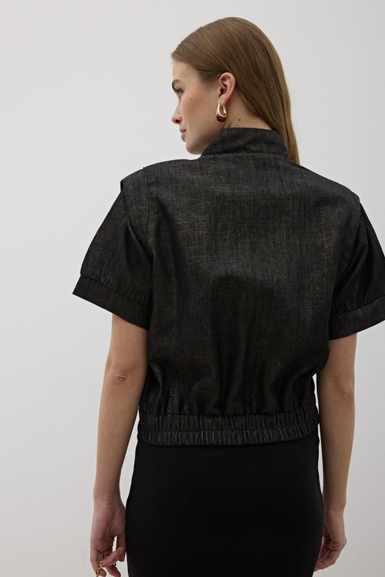 C28-5817-BLACK-LLEVUREDış GiyimOmzu Vatkalı Önü Fermuarlı Ceket BLACK