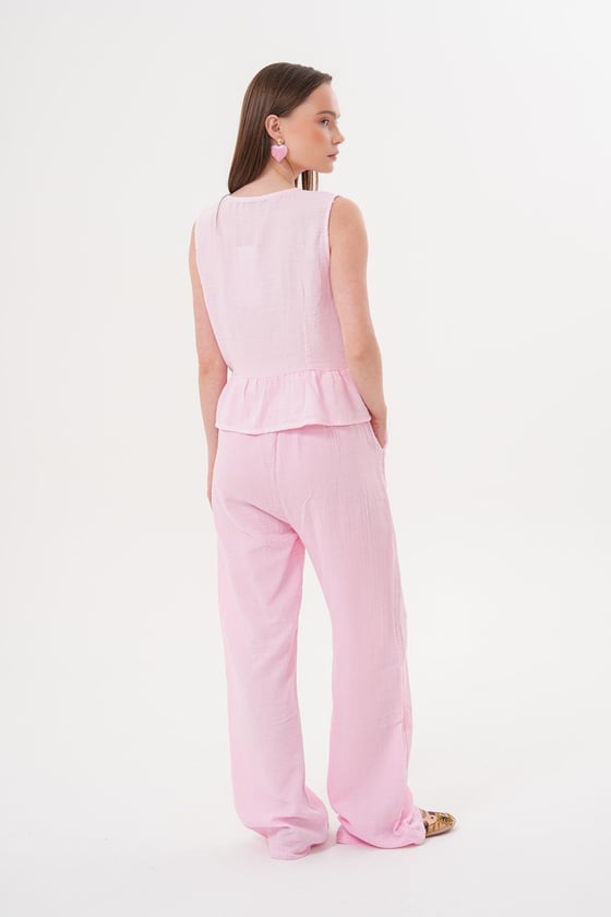 G28-4883*-PEMBE-LLEVUREÖn Bağlamalı Kolsuz Bluz PEMBE