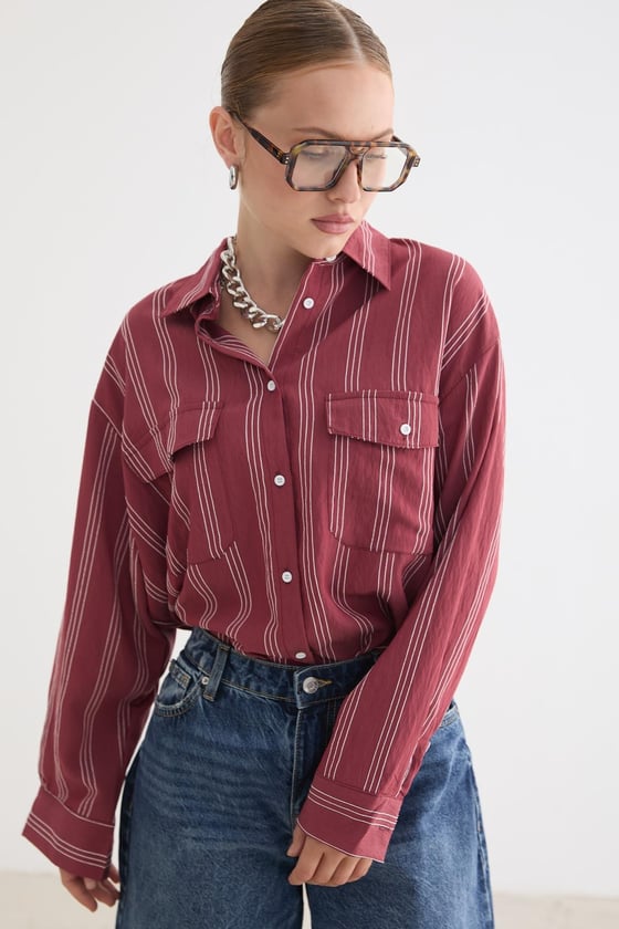 G28-4003-BORDO-LLEVUREÜst GiyimÖnü Düğmeli Oversize Viskon Gömlek BORDO