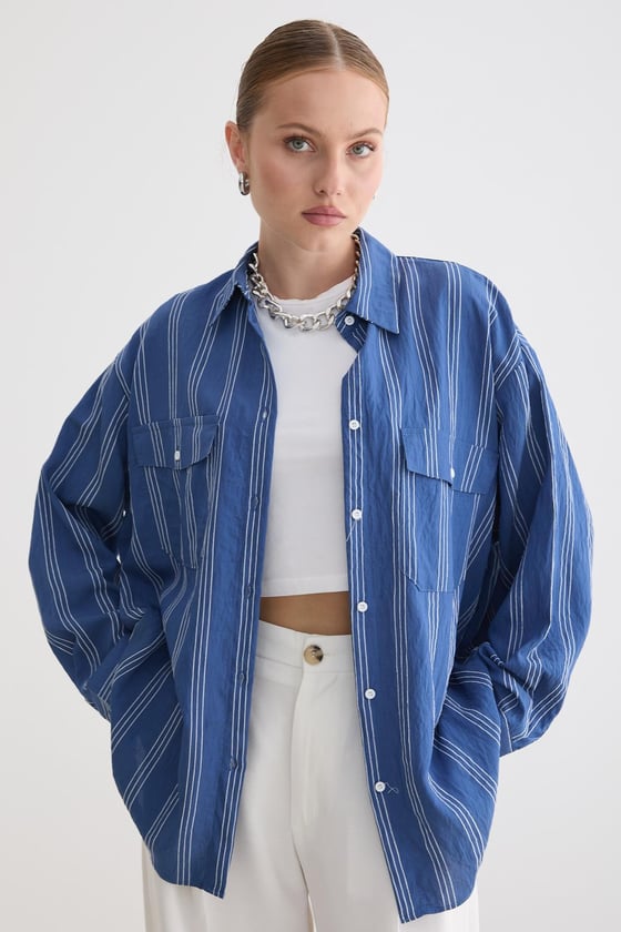 G28-4003-LACİVERT-LLEVUREÜst GiyimÖnü Düğmeli Oversize Viskon Gömlek LACİVERT