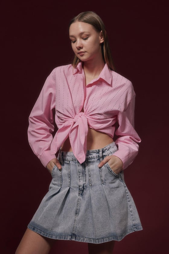 E27-6169-BLUELEVUREAlt GiyimPileli Kısa Kot Etek BLUE