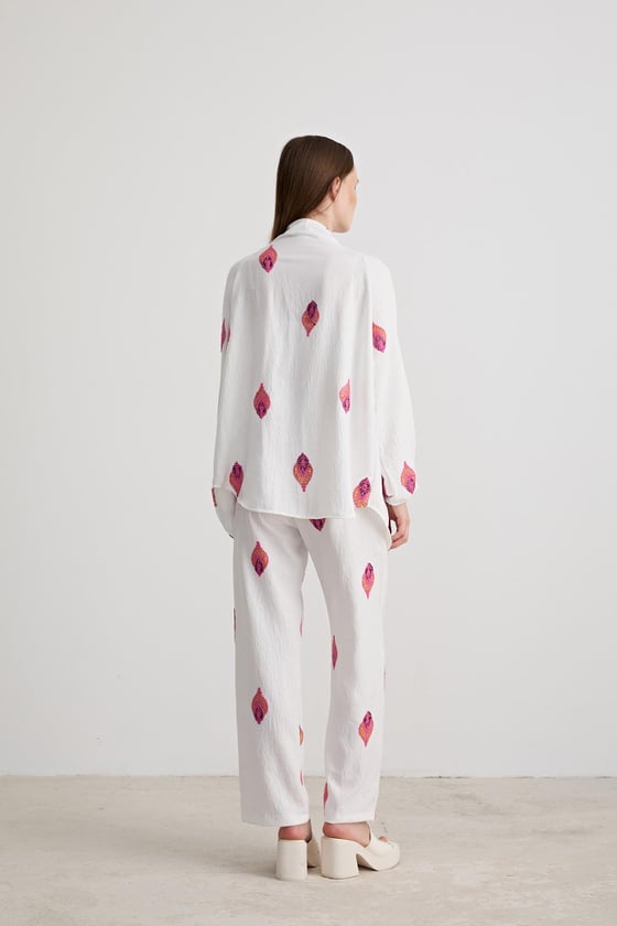 P27-3458-EKRU-LLEVUREAlt GiyimŞal Desenli Keten Pantolon EKRU