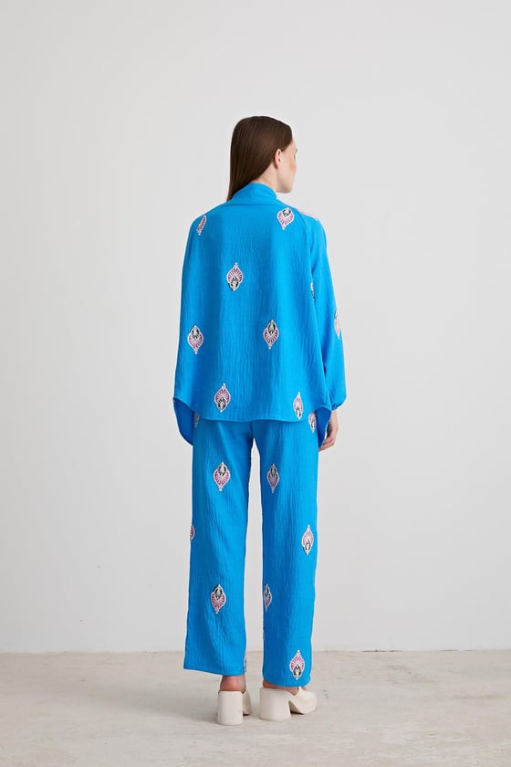 P27-3458-MAVİ-LLEVUREAlt GiyimŞal Desenli Keten Pantolon MAVİ