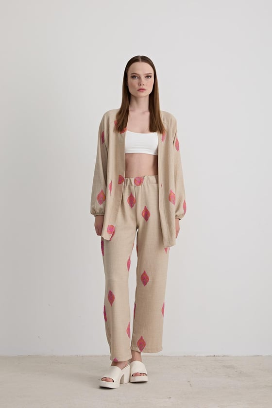 C27-4660-TAŞLEVUREÜst GiyimŞal Desenli Uzun Kollu Ceket TAŞ